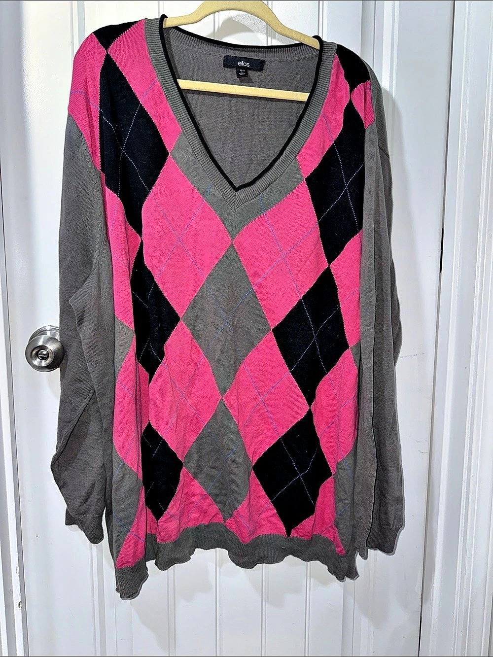 ellos Women's Argyle V-Neck Sweater Pink Gray Size 5x